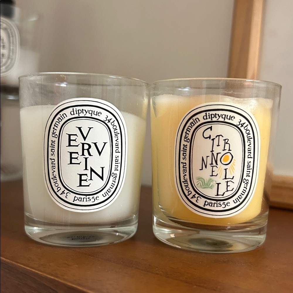 Diptyque Verveine (Lemon Verbena) and Diptyque Citronnelle (Lemongrass) Candles